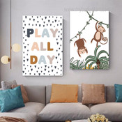 Play All Day Botanical Set Picture 2 Multi Piece Typography Nursery Canvas Print Kids Art Set for Room Wall Molding