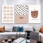 Cute Lion Visage Minimalist Animal 3 Multi Panel Wall Hanging Set Art Image Nursery Canvas Print for Room Flourish