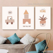 Sweet Home Vase Typography 3 Multi Panel Minimalist Artwork Set Picture Kids Nursery Canvas Print for Wall Hanging Drape