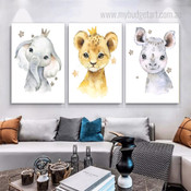 Lion baby cub Animal 3 Panel Minimalist Set Artwork Photograph Nursery Print on Canvas Room Wall Tracery