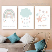 Somewhere Over The Rainbow Quotes Nursery 3 Piece Minimalist Painting Sets Photograph Canvas Print for Wall Hanging Onlay