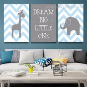 Dream Big Little One Stars Quotes Nursery 3 Multi Panel Minimalist Artwork Set Picture Canvas Prints for Wall Hanging Finery