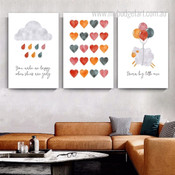 You Make Me Happy Quotes 3 Multi Panel Minimalist Painting Set Photograph Canvas Print for Room Wall Getup