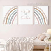 You Are My Sunshine Quotes Abstract 3 Multi Panel Painting Set Photograph Nursery Print on Canvas for Wall Hanging Finery