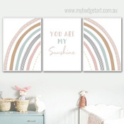 You Are My Sunshine Abstract Photograph Quotes 3 Piece Set Nursery Canvas Print for Room Wall Art Flourish