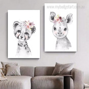 Floret Calf Cub Floral Animal 2 Panel Set Painting Photograph Kids Nursery Print on Canvas Home Wall Moulding