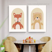 Animated Cute Fox Scandinavian Animal Wall Hanging Set Artwork Image 2 Multi Panel Nursery Canvas Prints for Room Ornament