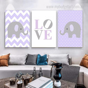 Cute Elephant Love Dots Animal Photograph Typography 3 Panel Set Kids Nursery Canvas Print for Room Wall Artwork Equipment