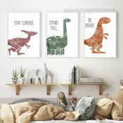 Cute Dinosaur Cartoon Animal Typography 3 Multi Panel Painting Set Photograph Nursery Print on Canvas for Wall Hanging Finery