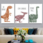 Cute Dinosaur Cartoon Typography Photograph Animal 3 Piece Set Nursery Canvas Print for Room Wall Art Flourish