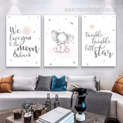 Little Elephant Stars Animal Nursery 3 Piece Nordic Painting Sets Photograph Canvas Print for Wall Hanging Onlay