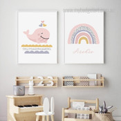 Cute Pink Whale Fish Minimalist Image 2 Multi Panel Animal Wall Sets Art Kids Custom Nursery Canvas Prints Sets for Room Assortment