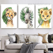 Foal And Cub Botanical Animal 3 Piece Set Painting Picture Kids Nursery Canvas Prints for Room Wall Arrangement