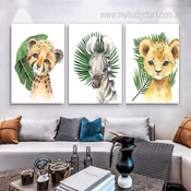 Foal And Cub Botanical Nursery 3 Multi Panel Animal Artwork Set Picture Canvas Prints for Wall Hanging Finery
