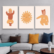 Playing Baby Figure Minimalist 3 Piece Set Abstract Photograph Kids Nursery Canvas Print for Room Wall Artwork Equipment