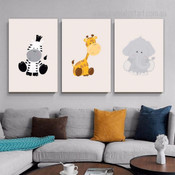 Giraffe Baby Calf Cartoon Minimalist Photograph Animal 3 Piece Set Nursery Canvas Prints for Room Wall Artwork Illumination
