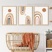 Bold Rainbow Alignments Geometrical Scandinavian Photograph 3 Piece Nursery Canvas Print Set for Room Wall Art Embellishment