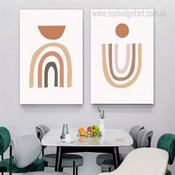 Bold Rainbow Lineaments Circles Nursery Scandinavian Geometric 2 Multi Panel Minimalist Painting Set Photograph Canvas Print for Room Wall Drape