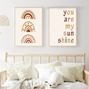 You Are My Sunshine Quotes Scandinavian 2 Panel Set Painting Photograph Nursery Canvas Print Home Wall Garnish