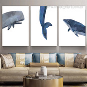 Blue Narwhal Whale Modern Photograph Animal 3 Piece Set Nursery Canvas Print for Room Wall Art Flourish