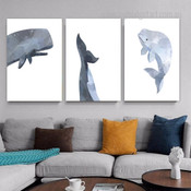 Narwhal Whale Fish Animal Photograph Modern 3 Panel Set Kids Nursery Canvas Print for Room Wall Artwork Equipment