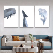 Narwhal Whale Fish Modern 3 Multi Panel Animal Painting Set Photograph Nursery Canvas Print for Room Wall Decoration