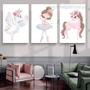 Floret Swan Bird Floral 3 Multi Panel Painting Set Nordic Photograph Nursery Canvas Print for Home Wall Adornment