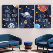 The Skys The Limit Quotes Naturescape 3 Panel Set Modern Painting Photograph Kids Nursery Print on Canvas Home Wall Moulding