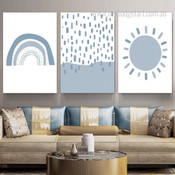 Blue Rainbow Jot Lines Nursery Abstract 3 Multi Panel Naturescape Painting Set Photograph Canvas Print for Room Wall Drape