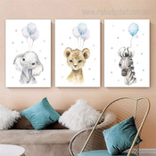 Animated Elephant Baby Calf Animal Nursery 3 Piece Watercolour Painting Sets Photograph Canvas Print for Wall Hanging Onlay
