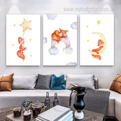 Fox On Rainbow Clouds Animal 3 Piece Minimalist Sets Painting Pic Nursery Canvas Prints for Room Wall Drape