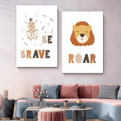 Animated Lion Face Roar Animal Photograph Scandinavian 2 Panel Set Kids Nursery Canvas Print for Room Wall Artwork Equipment