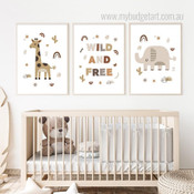 Wild And Free Elephant Animal 3 Piece Quotes Sets Painting Pic Nursery Canvas Prints for Room Wall Drape