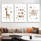 Wild And Free Giraffe Animal Quotes 3 Multi Panel Wall Hanging Set Artwork Image Nursery Canvas Prints Sets for Room Outfit