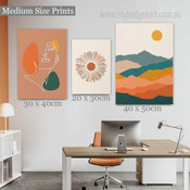 Chromatic Mountain Sun Abstract Nature Photograph Scandinavian 3 Piece Set Canvas Print for Room Wall Art Outfit