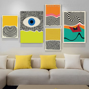 Evil Eye Geometric Modern Abstract Canvas Framed Artwork Picture 5 Piece Wall Art for Apartment Décor