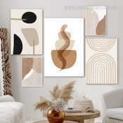 Geometric Design Abstract Minimalist Boho Artwork Picture 5 Piece Multi Panel Wall Art for Bedroom Decor