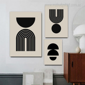 Curved Lines Abstract Minimalist Black Beige Geometric Wall Art Stretched Framed Artwork 3 Piece Wall Art for Room Wall Onlay