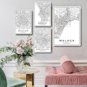 Marseille Montpellier Malaga Moscow Map Modern Stretched Canvas Print 4 Piece Set Photograph for Room Wall Art Garniture