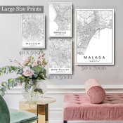Marseille Montpellier Malaga Moscow Map 4 Multi Panel Modern Painting Set Photograph Rolled Canvas Print for Room Wall Getup