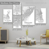 Las Palmas Madrid London Chicago Modern Map 5 Multi Panel Wrapped Rolled Wall Artwork Photograph Abstract Print on Canvas for Room Disposition