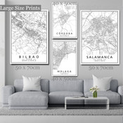 Bilbao Cordoba Malaga Map Stretched Abstract Artwork Image 4 Piece Canvas Prints for Room Wall Hanging Ornament