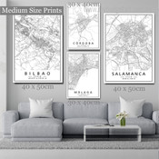 Bilbao Cordoba Malaga Map Stretched Abstract Artwork Photograph 4 Piece Wall Art Prints for Room Wall Hanging Garniture