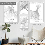 Las Palmas Map Modern Abstract Stretched Artwork Picture 4 Piece Canvas Wall Art for Room Decor