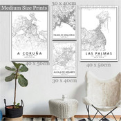 Las Palmas Map Modern Abstract Stretched Artwork Picture 4 Panel Canvas Prints for Home Decor