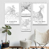Las Palmas Map Modern Abstract Stretched Artwork Picture 4 Piece Multi Panel Wall Art for Wall Decor