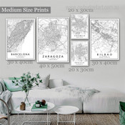 Barcelona Zaragoza Seville Map Modern Abstract Framed Artwork Picture 5 Piece Canvas Wall Art for Room Decor