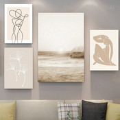 Ocean Vagary Sun Nature 4 Multi Panel Scandinavian Painting Set Photograph Rolled Canvas Print for Room Wall Getup