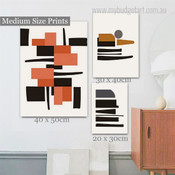 Rectangular Speckle Orb Circle Geometric Abstract Modern Stretched Photograph 3 Multi Panel Set Art Canvas Print for Room Wall Flourish