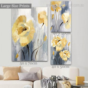 Tarnish Blossoms Flowers Abstract Modern 3 Panel Set Floral Painting Photograph Rolled Canvas Print Home Wall Tracery